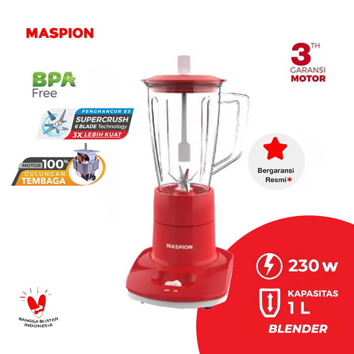 Maspion Blender Plastik Anti Pecah 230 Watt 1 Liter - MT1261PL | MT-1261 PL